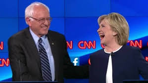 Bernie Sanders and Hillary Clinton at their first debate.